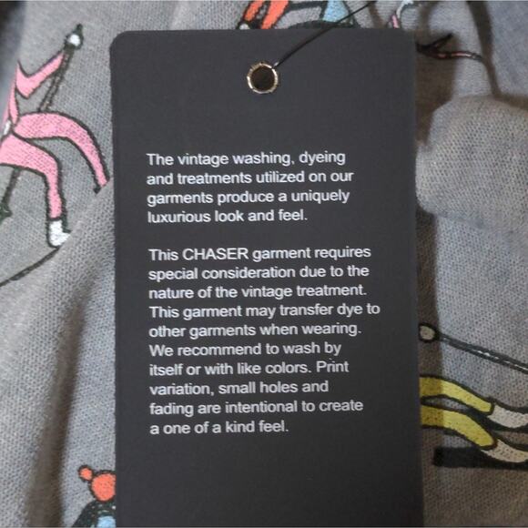 Chaser Knit Top in Vintage Ski Print Heather Gray Crew Neck Long Sleeves S New - Picture 8 of 11